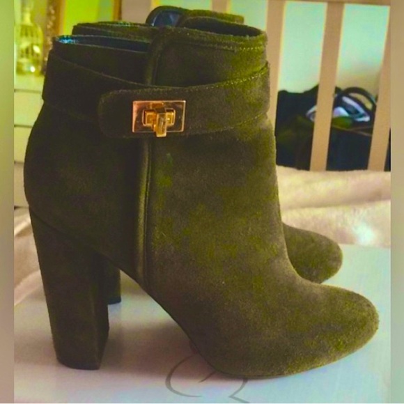 TOPSHOP honey buckle boots $89 6.5 holiday boho fur lined green gold casual fall - Picture 1 of 3